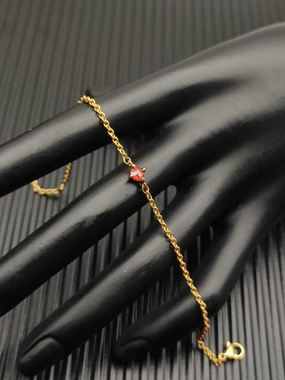David Yurman Delicate Gold Bracelet with Red Gemstone